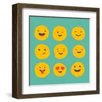 Hand Drawn Emoticons, Colorful Emoji Icons with Communication Speech Bubbles-Marish-Framed Art Print