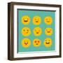 Hand Drawn Emoticons, Colorful Emoji Icons with Communication Speech Bubbles-Marish-Framed Art Print