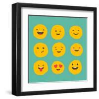 Hand Drawn Emoticons, Colorful Emoji Icons with Communication Speech Bubbles-Marish-Framed Art Print