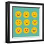 Hand Drawn Emoticons, Colorful Emoji Icons with Communication Speech Bubbles-Marish-Framed Art Print