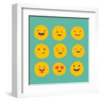Hand Drawn Emoticons, Colorful Emoji Icons with Communication Speech Bubbles-Marish-Framed Art Print