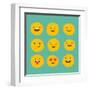 Hand Drawn Emoticons, Colorful Emoji Icons with Communication Speech Bubbles-Marish-Framed Art Print