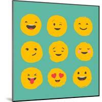 Hand Drawn Emoticons, Colorful Emoji Icons with Communication Speech Bubbles-Marish-Mounted Art Print