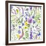 Hand Drawn Floral Seamless Pattern Made with Watercolor Pink, Violet and Lilac Wildflowers, Bees An-Val_Iva-Framed Art Print