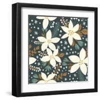 Hand Drawn Floral Seamless Vector Pattern. Winter and Fall Themed Background. Seamless Texture With-artnis-Framed Art Print