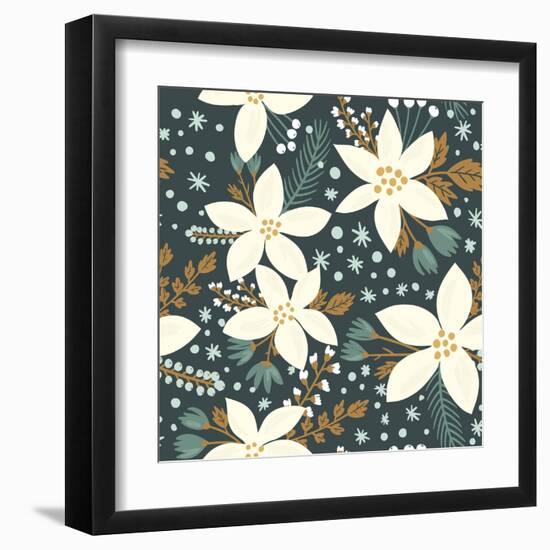 Hand Drawn Floral Seamless Vector Pattern. Winter and Fall Themed Background. Seamless Texture With-artnis-Framed Art Print