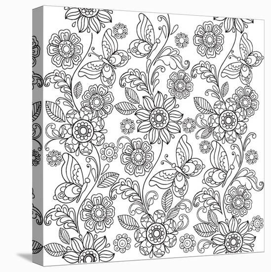 Hand Drawn Flowers and Butterflies for the Anti Stress Coloring Page.-null-Stretched Canvas