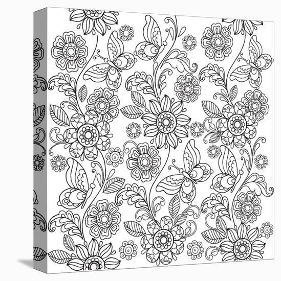 Hand Drawn Flowers and Butterflies for the Anti Stress Coloring Page.-null-Stretched Canvas