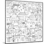 Hand Drawn Houses Black and White Vector Illustration. Card, Poster, Background Drawing Doodle .-KOSHKO-Mounted Art Print