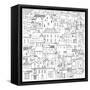 Hand Drawn Houses Black and White Vector Illustration. Card, Poster, Background Drawing Doodle .-KOSHKO-Framed Stretched Canvas