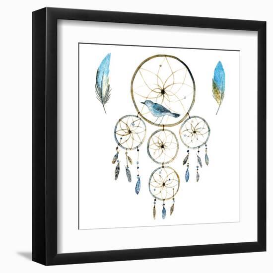 Hand Drawn Illustration of Dreamcatcher.Ethnic Illustration with Native American Indian Watercolor-Irina Usmanova-Framed Art Print