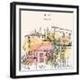 Hand Drawn Illustration of Multicolored Houses with Shutters and Trees in the Old Town of Nice, Fre-babayuka-Framed Art Print