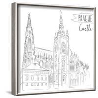 Hand Drawn Illustration of Prague Castle, Czech Republic.-kotoko-Framed Art Print