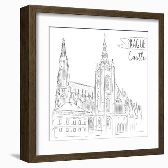 Hand Drawn Illustration of Prague Castle, Czech Republic.-kotoko-Framed Art Print