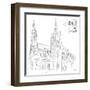 Hand Drawn Illustration of Prague Castle, Czech Republic.-kotoko-Framed Art Print