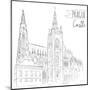 Hand Drawn Illustration of Prague Castle, Czech Republic.-kotoko-Mounted Art Print