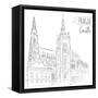 Hand Drawn Illustration of Prague Castle, Czech Republic.-kotoko-Framed Stretched Canvas