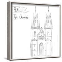 Hand Drawn Illustration of Tyn Church Building in Prague, Czech Republic.-kotoko-Framed Art Print