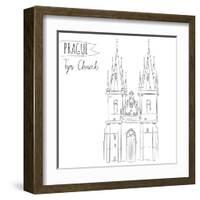 Hand Drawn Illustration of Tyn Church Building in Prague, Czech Republic.-kotoko-Framed Art Print