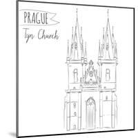 Hand Drawn Illustration of Tyn Church Building in Prague, Czech Republic.-kotoko-Mounted Art Print