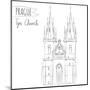 Hand Drawn Illustration of Tyn Church Building in Prague, Czech Republic.-kotoko-Mounted Art Print