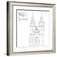 Hand Drawn Illustration of Tyn Church Building in Prague, Czech Republic.-kotoko-Framed Art Print