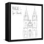 Hand Drawn Illustration of Tyn Church Building in Prague, Czech Republic.-kotoko-Framed Stretched Canvas