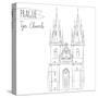 Hand Drawn Illustration of Tyn Church Building in Prague, Czech Republic.-kotoko-Stretched Canvas