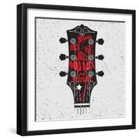 Hand Drawn Illustration with with a Guitar Head and Lettering. Typography Concept for T-Shirt Desig-Klaus Kunstler-Framed Art Print