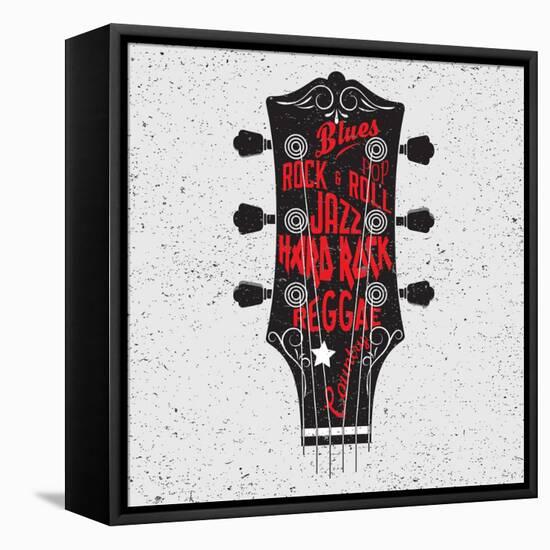 Hand Drawn Illustration with with a Guitar Head and Lettering. Typography Concept for T-Shirt Desig-Klaus Kunstler-Framed Stretched Canvas