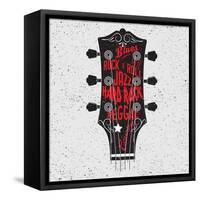 Hand Drawn Illustration with with a Guitar Head and Lettering. Typography Concept for T-Shirt Desig-Klaus Kunstler-Framed Stretched Canvas