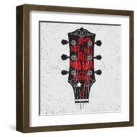 Hand Drawn Illustration with with a Guitar Head and Lettering. Typography Concept for T-Shirt Desig-Klaus Kunstler-Framed Art Print