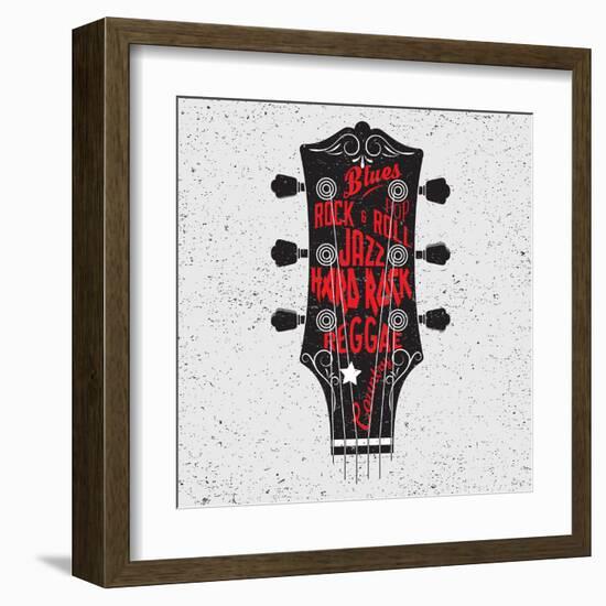 Hand Drawn Illustration with with a Guitar Head and Lettering. Typography Concept for T-Shirt Desig-Klaus Kunstler-Framed Art Print