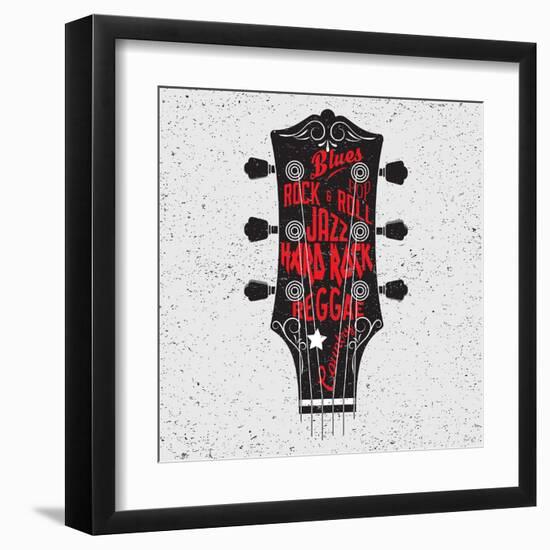 Hand Drawn Illustration with with a Guitar Head and Lettering. Typography Concept for T-Shirt Desig-Klaus Kunstler-Framed Art Print