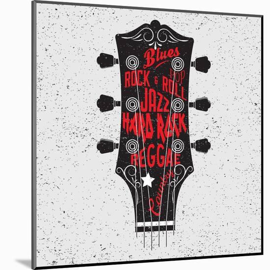 Hand Drawn Illustration with with a Guitar Head and Lettering. Typography Concept for T-Shirt Desig-Klaus Kunstler-Mounted Art Print