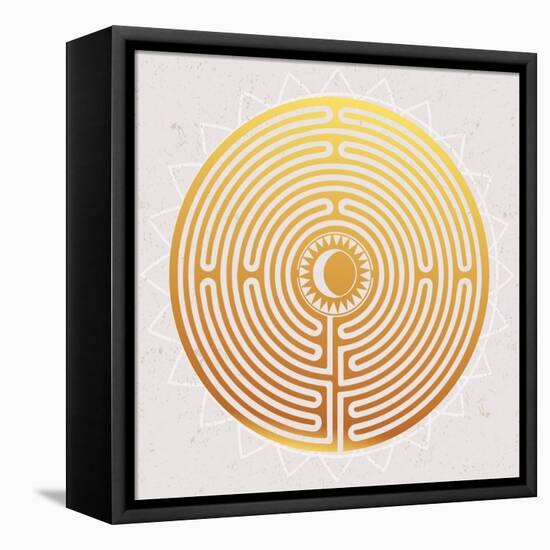 Hand Drawn Maze Labyrinth with Sun in It.-Katja Gerasimova-Framed Stretched Canvas