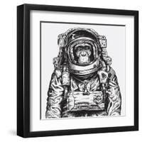 Hand Drawn Monkey Astronaut Vector-Tairy Greene-Framed Art Print