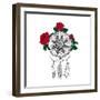 Hand Drawn Native American Mascot Dreamcatcher with Feathers and Roses. Raster Hipster Illustration-TatSvetlana-Framed Art Print