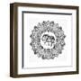 Hand Drawn Ornate Paisley Mandala with Elephant Inside. Ideal Ethnic Background, Tattoo Art, Yoga,-Katja Gerasimova-Framed Art Print