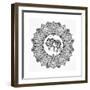 Hand Drawn Ornate Paisley Mandala with Elephant Inside. Ideal Ethnic Background, Tattoo Art, Yoga,-Katja Gerasimova-Framed Premium Giclee Print