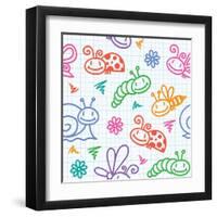 Hand Drawn Pattern with Insects-redcollegiya-Framed Art Print