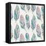 Hand Drawn Pattern with Tribal Feathers-OliaFedorovsky-Framed Stretched Canvas