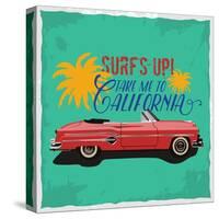 Hand Drawn Retro Car with a Text 'Take Me to California', T-Shirt Design-Heather_insane-Stretched Canvas