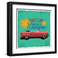 Hand Drawn Retro Car with a Text 'Take Me to California', T-Shirt Design-Heather_insane-Framed Art Print