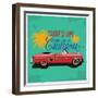 Hand Drawn Retro Car with a Text 'Take Me to California', T-Shirt Design-Heather_insane-Framed Premium Giclee Print