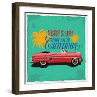 Hand Drawn Retro Car with a Text 'Take Me to California', T-Shirt Design-Heather_insane-Framed Art Print