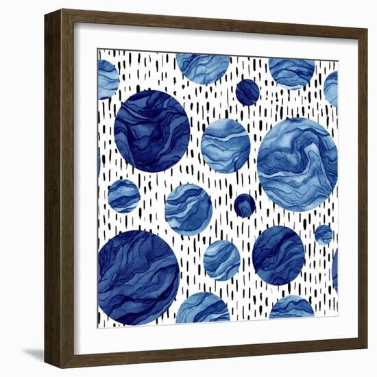 Hand Drawn Seamless Pattern of Watercolor Deep Blue Circles. Marble Texture-Nebula Cordata-Framed Art Print