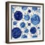 Hand Drawn Seamless Pattern of Watercolor Deep Blue Circles. Marble Texture-Nebula Cordata-Framed Art Print