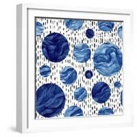 Hand Drawn Seamless Pattern of Watercolor Deep Blue Circles. Marble Texture-Nebula Cordata-Framed Art Print