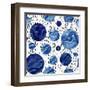 Hand Drawn Seamless Pattern of Watercolor Deep Blue Circles. Marble Texture-Nebula Cordata-Framed Art Print